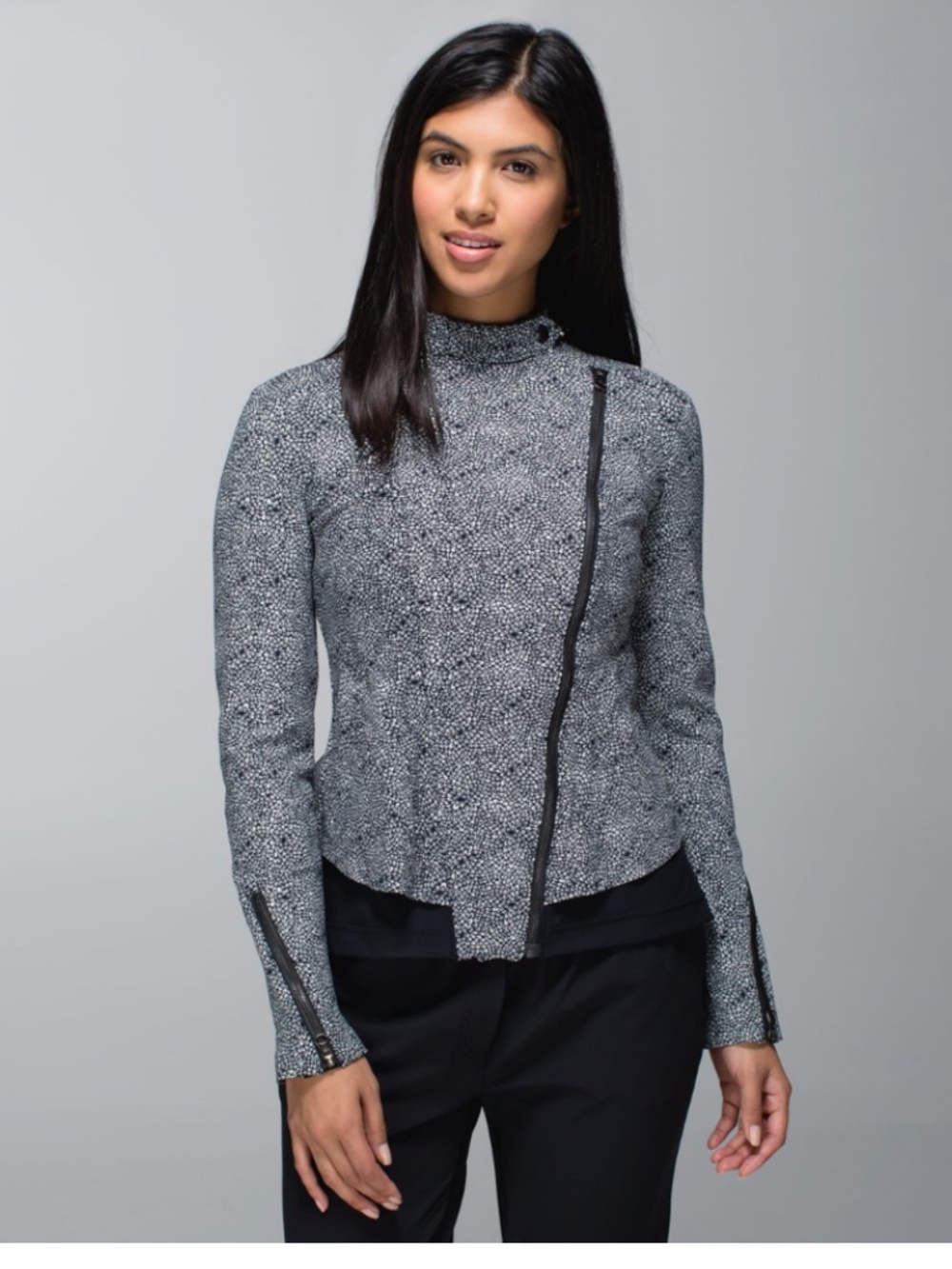Lululemon Bust A Move Moto Jacket Plush Petal Black Ghost Peplum est. Size 10